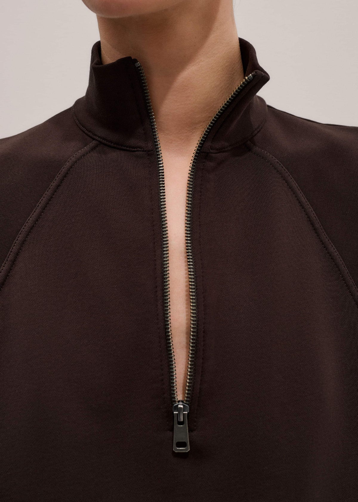Brown Sweatshirt Cropped Funnel Neck Top | ME+EM Clothing