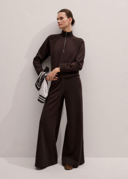Brown Sweatshirt Cropped Funnel Neck Top | ME+EM Clothing