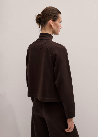 Brown Sweatshirt Cropped Funnel Neck Top | ME+EM Clothing