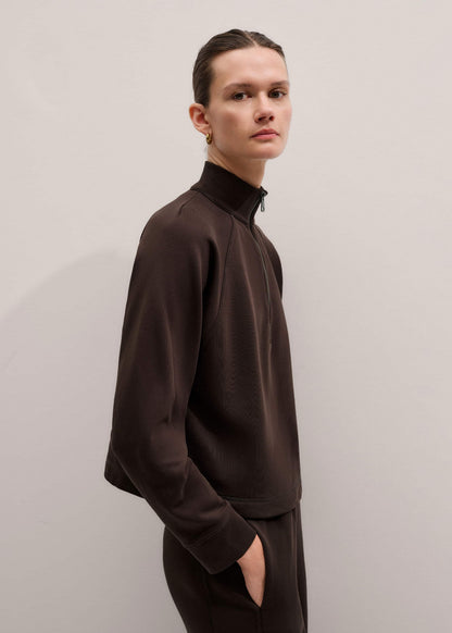 Brown Sweatshirt Cropped Funnel Neck Top | ME+EM Clothing