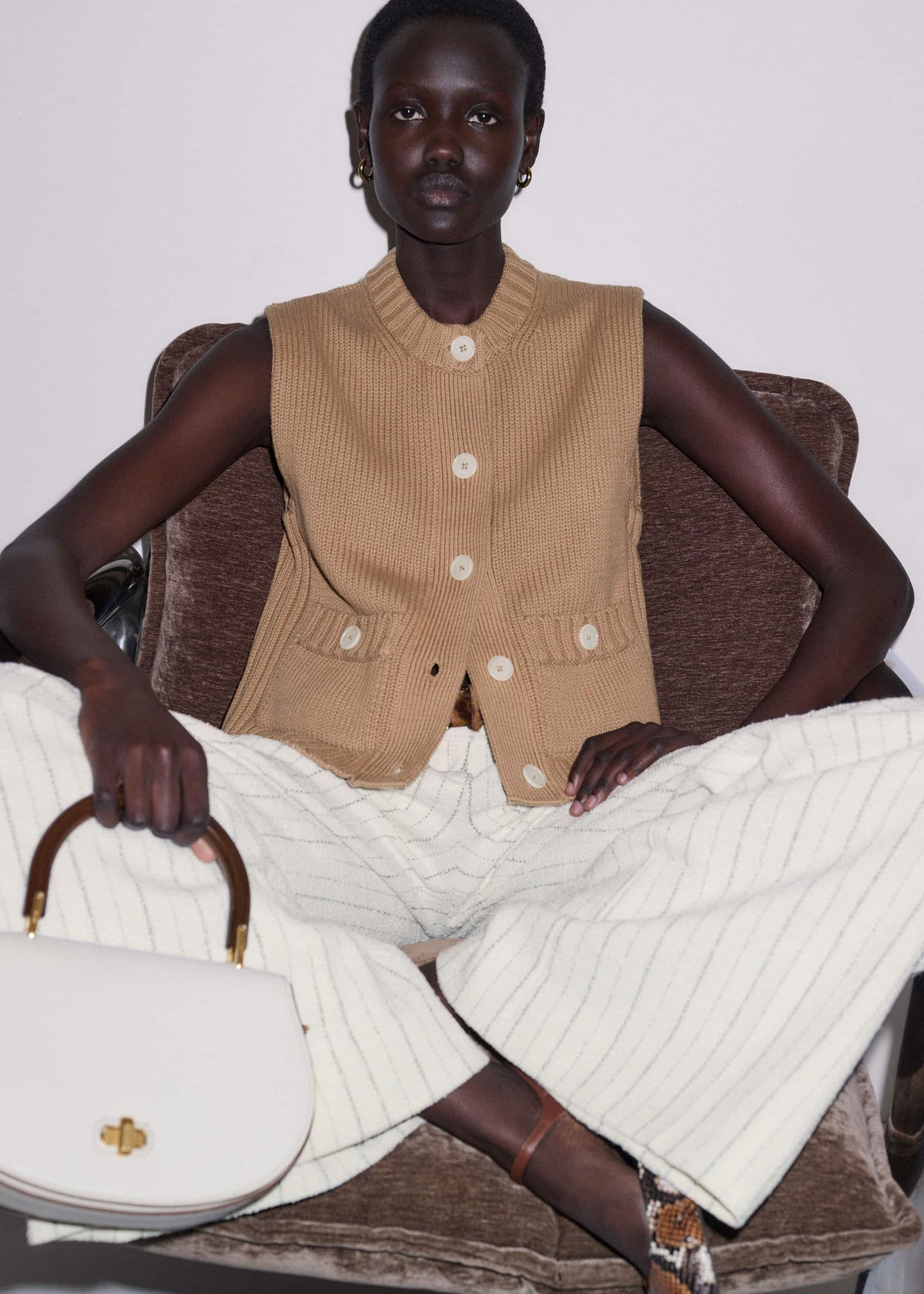 Brown Straight Crop Vest | ME+EM Clothing