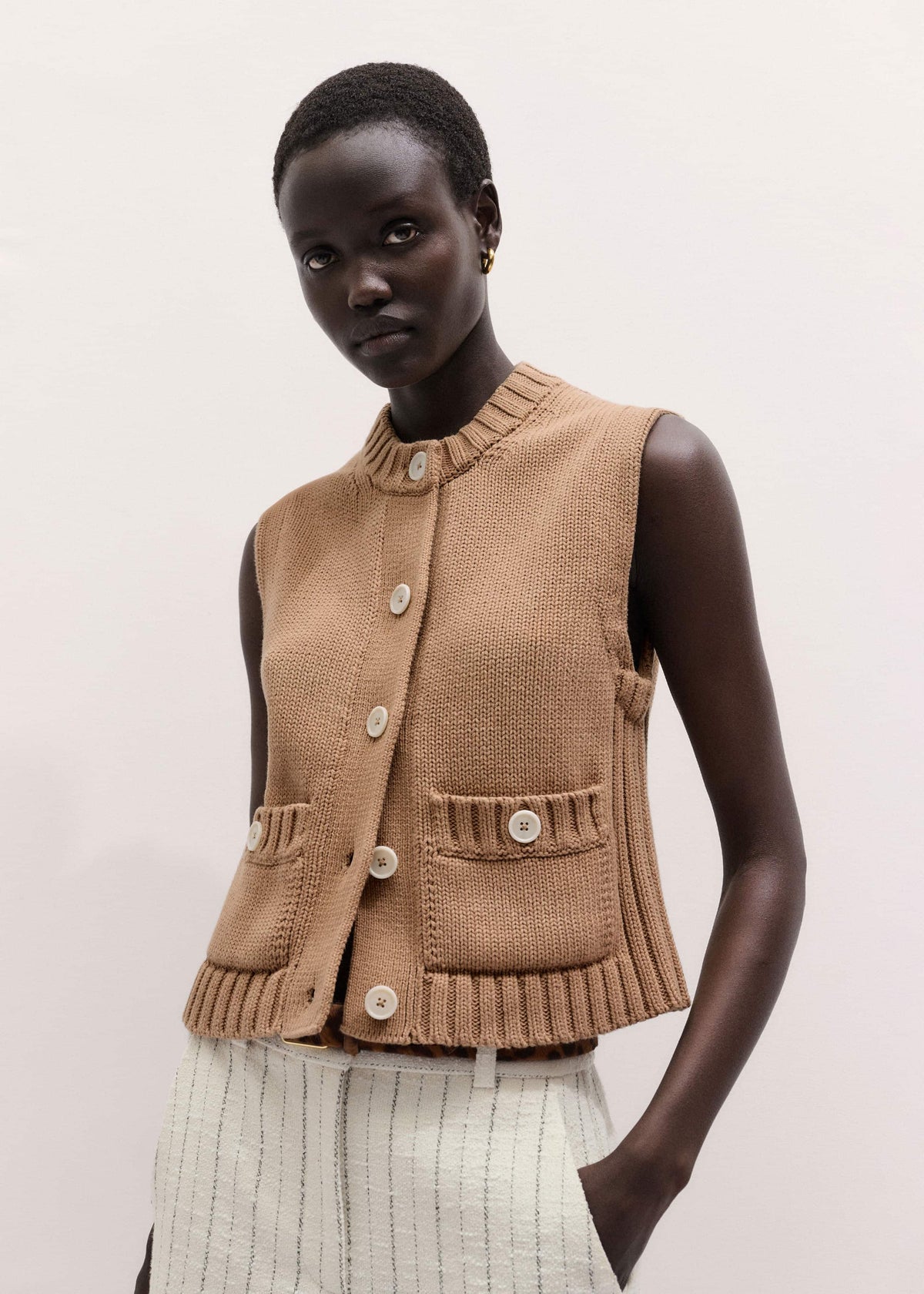 Brown Straight Crop Vest | ME+EM Clothing