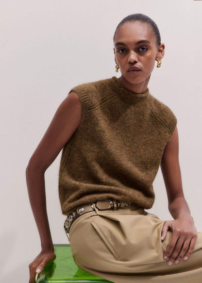Brown Roll Trim Straight Layering Sweater Vest | ME+EM Clothing