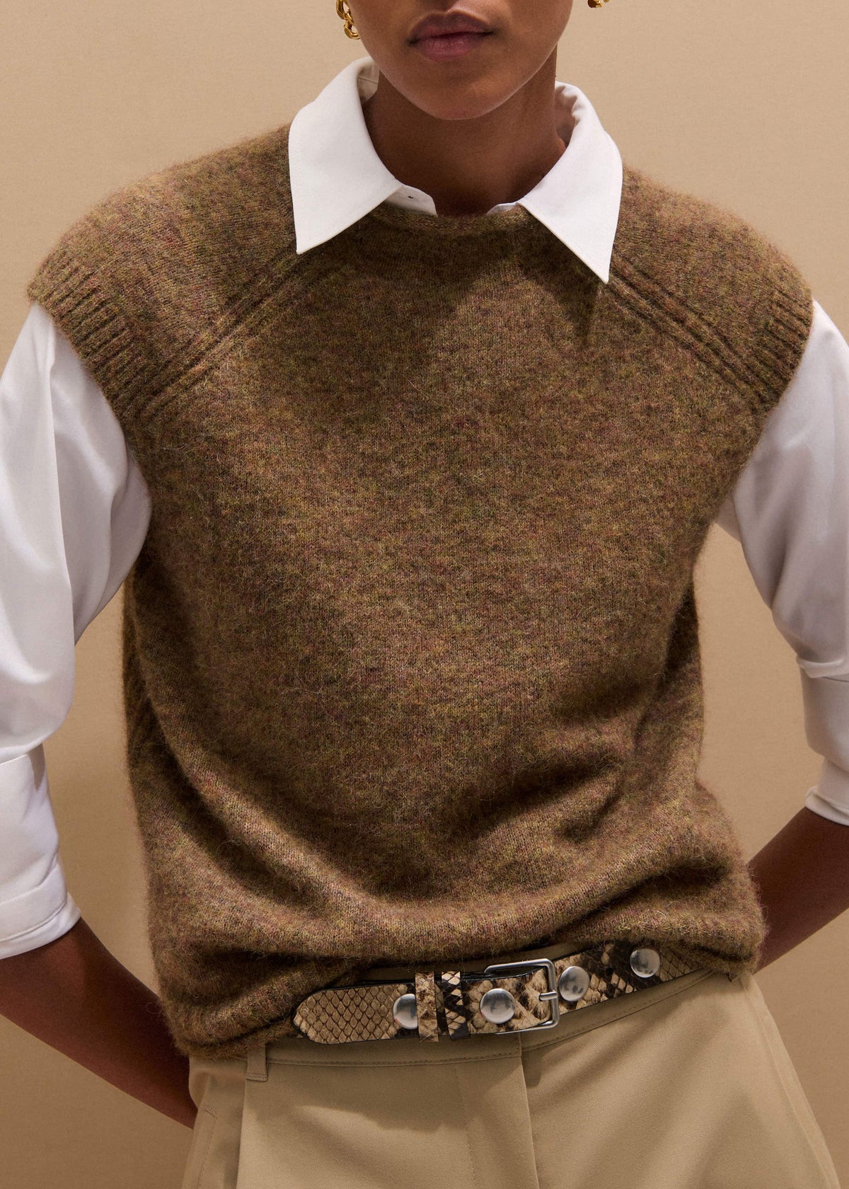 Brown Roll Trim Straight Layering Sweater Vest | ME+EM Clothing