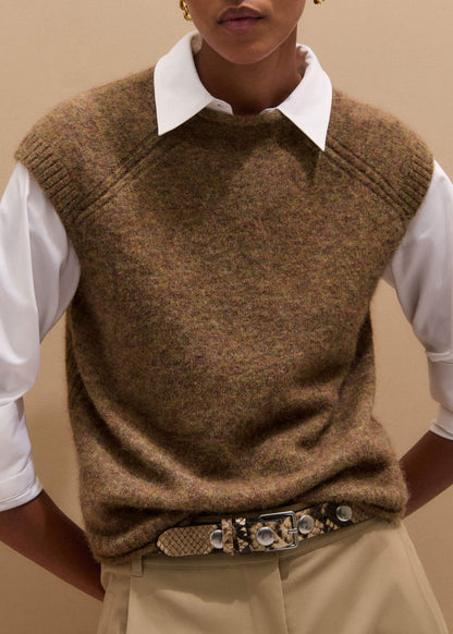 Brown Roll Trim Straight Layering Sweater Vest | ME+EM Clothing