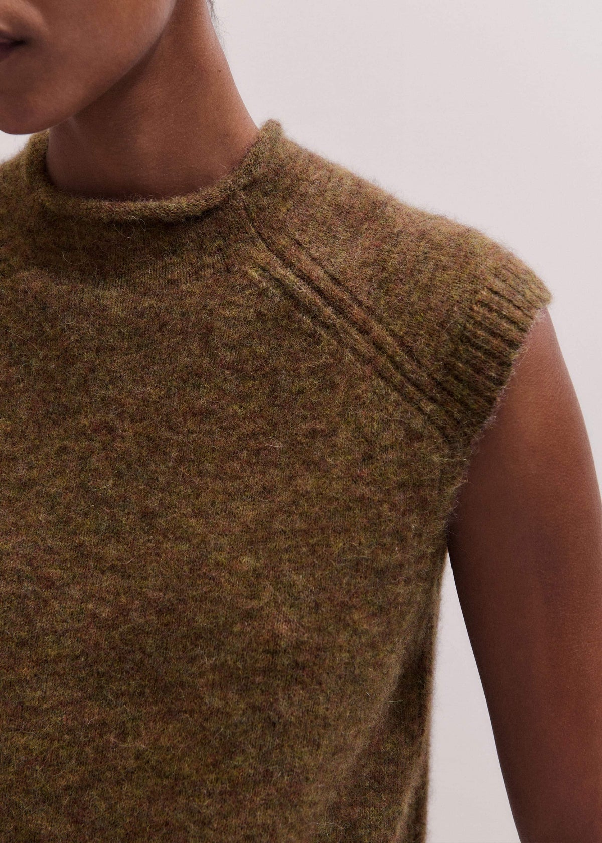 Brown Roll Trim Straight Layering Sweater Vest | ME+EM Clothing