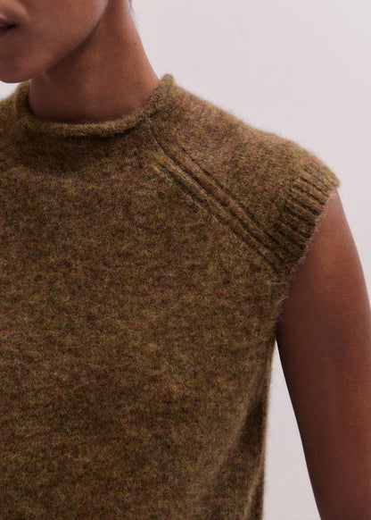 Brown Roll Trim Straight Layering Sweater Vest | ME+EM Clothing