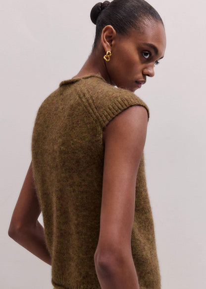 Brown Roll Trim Straight Layering Sweater Vest | ME+EM Clothing