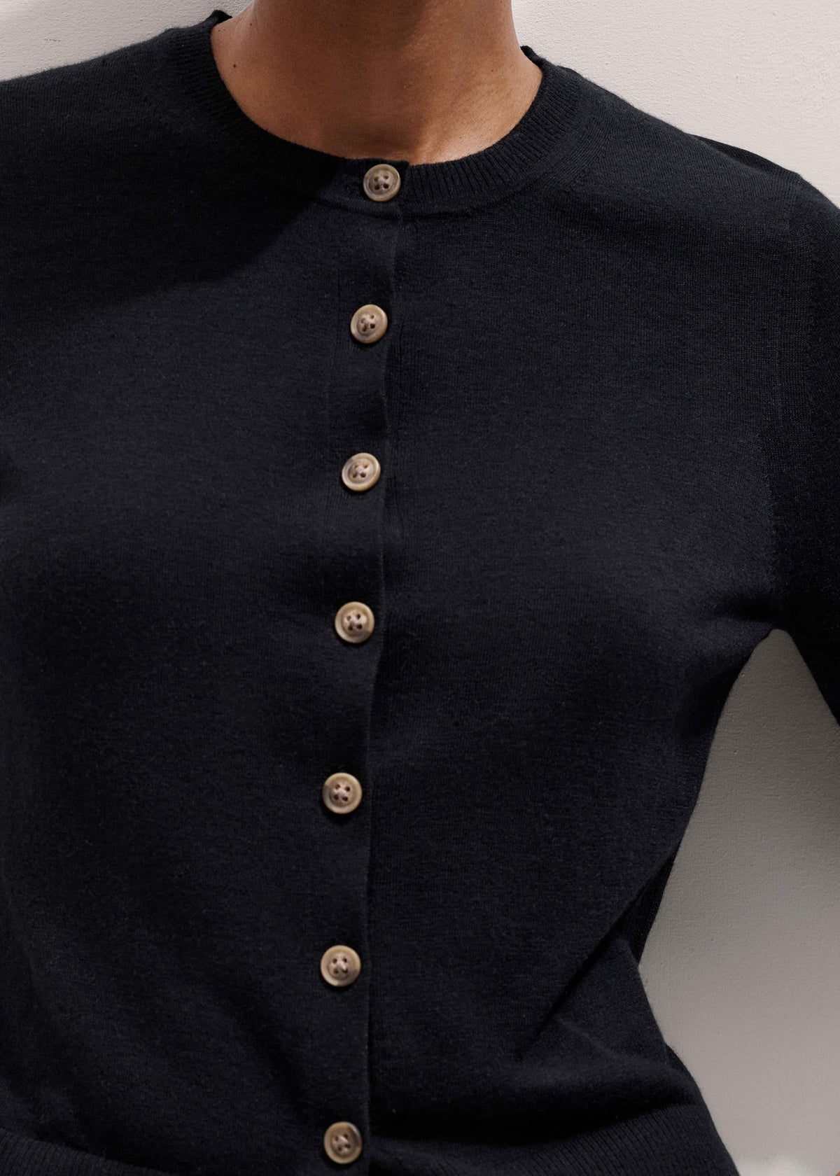 Black Merino Cashmere Barely There Buttoned Knit Tee | ME+EM Clothing