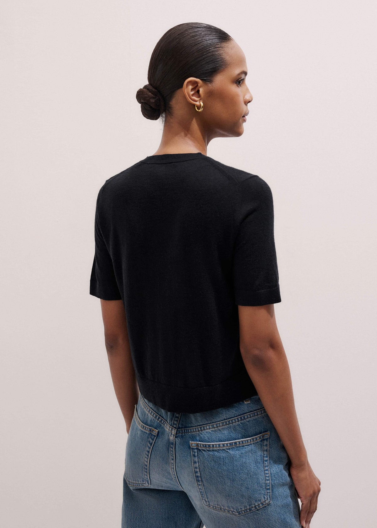 Black Merino Cashmere Barely There Buttoned Knit Tee | ME+EM Clothing