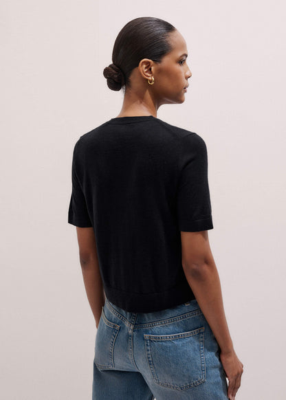 Black Merino Cashmere Barely There Buttoned Knit Tee | ME+EM Clothing