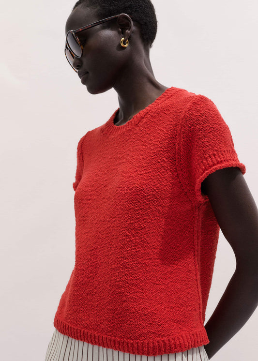 Red Bouclé Straight Baby Tee | ME+EM Clothing