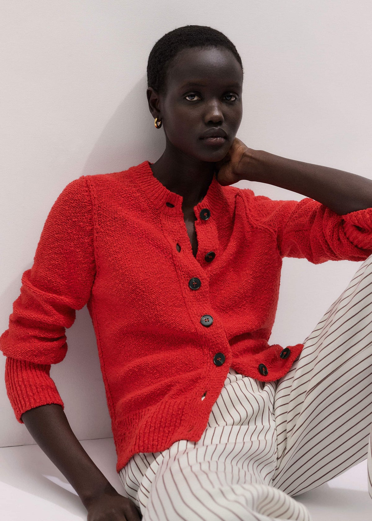 Red Bouclé Straight Knit Cardigan | ME+EM Clothing