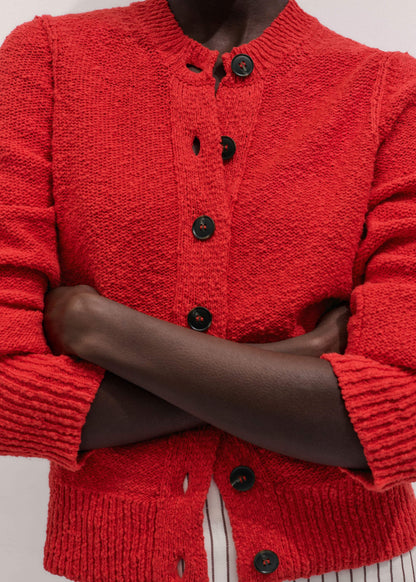 Red Bouclé Straight Knit Cardigan | ME+EM Clothing