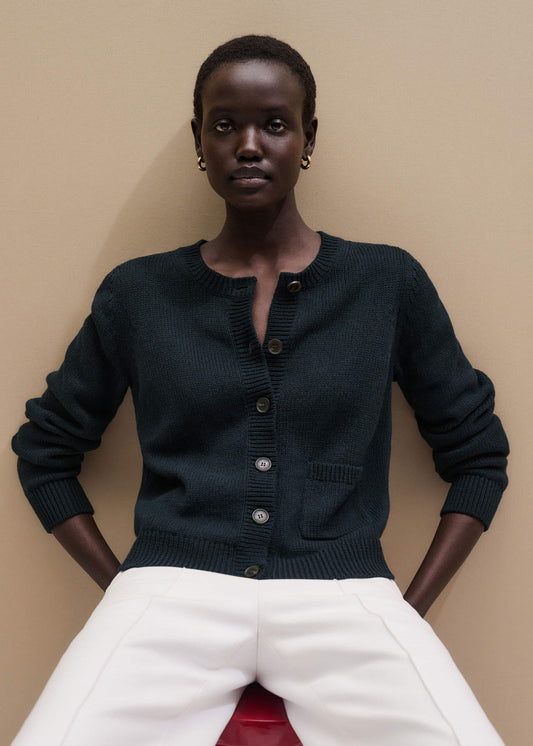 Navy Boxy Knit Straight Cardigan | ME+EM Clothing
