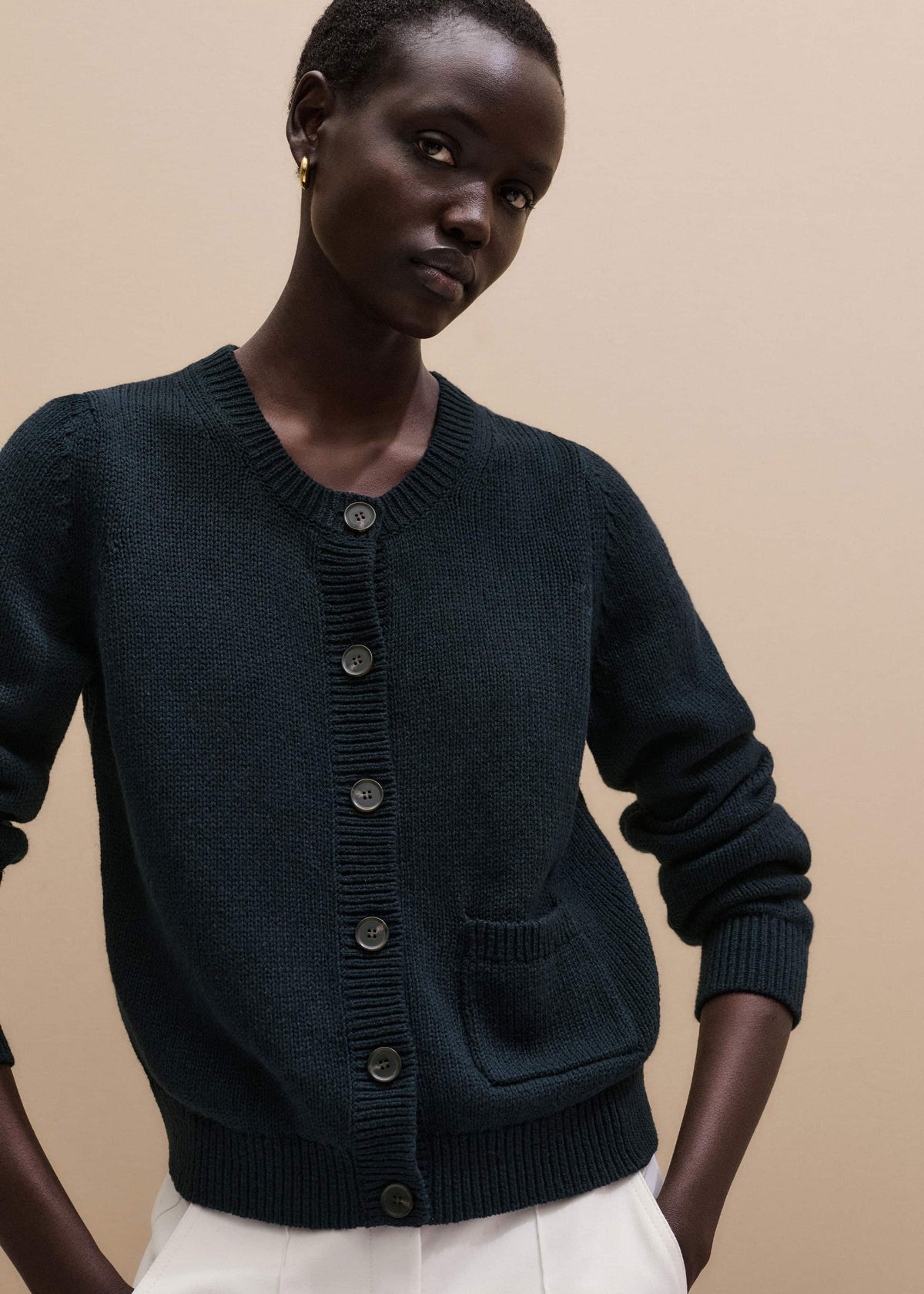 Navy Boxy Knit Straight Cardigan | ME+EM Clothing