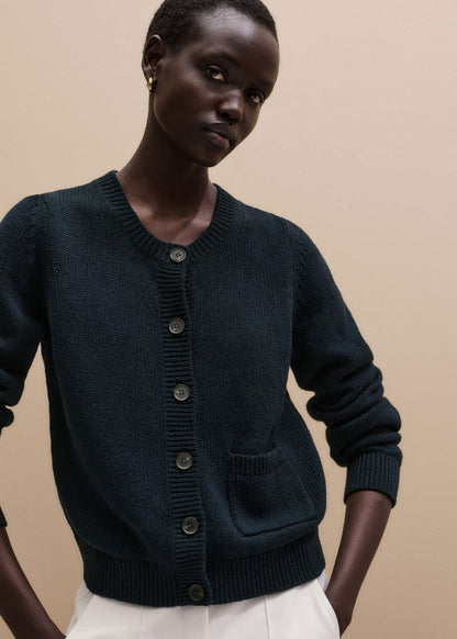 Navy Boxy Knit Straight Cardigan | ME+EM Clothing