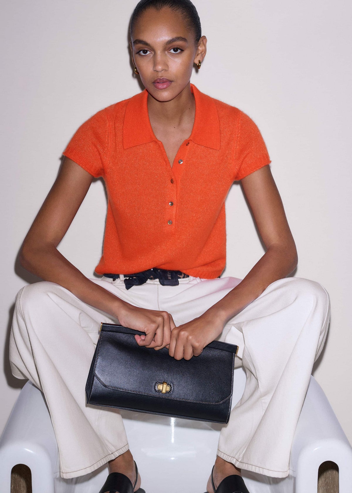 Orange Merino Cashmere Silk Straight Polo Tee | ME+EM Clothing
