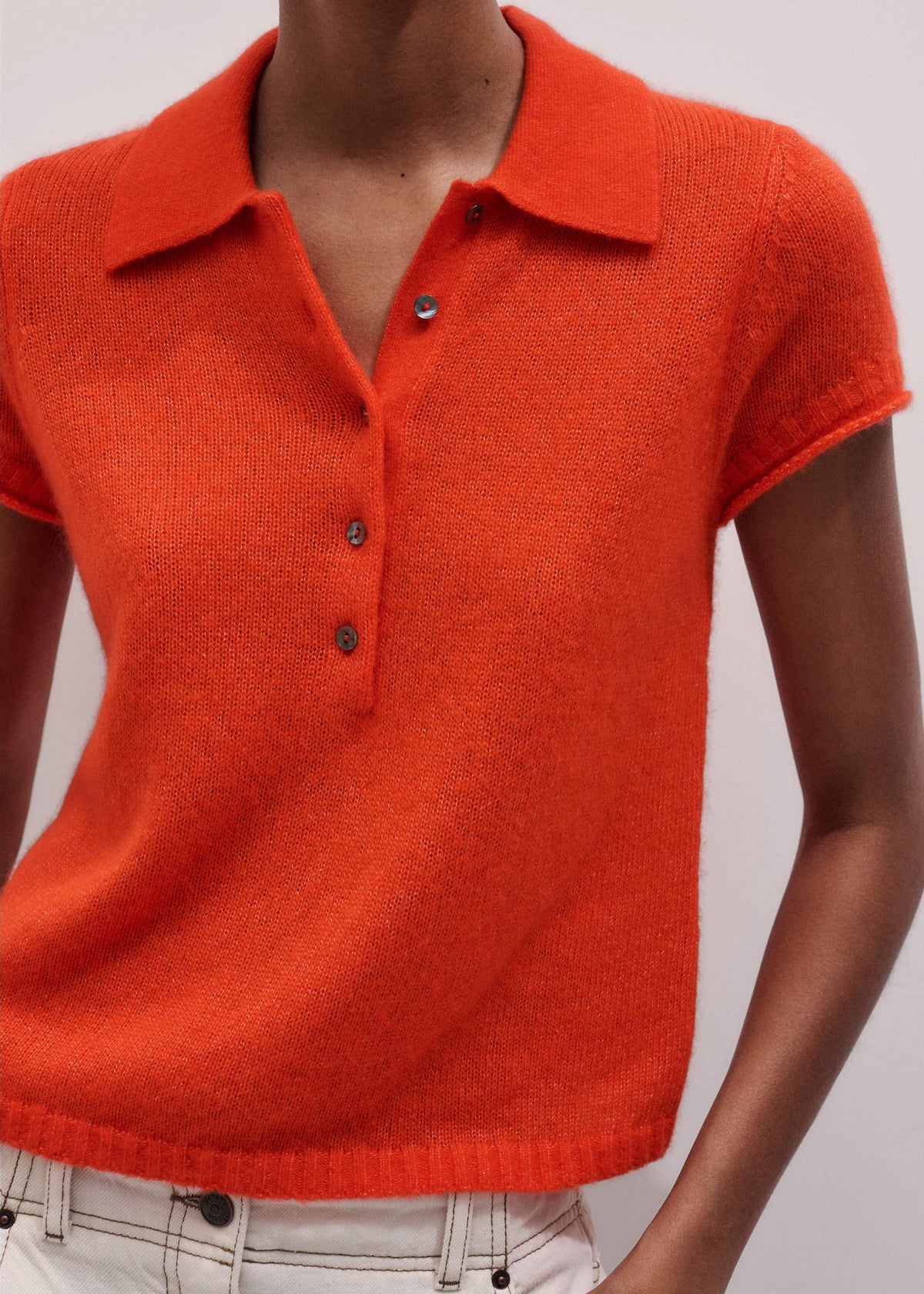 Orange Merino Cashmere Silk Straight Polo Tee | ME+EM Clothing