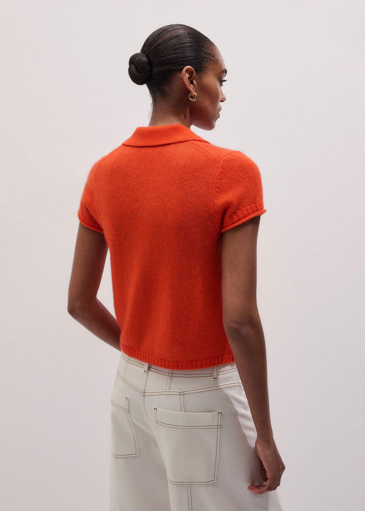 Orange Merino Cashmere Silk Straight Polo Tee | ME+EM Clothing