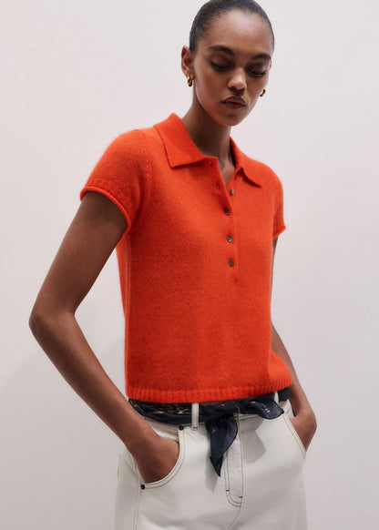 Orange Merino Cashmere Silk Straight Polo Tee | ME+EM Clothing