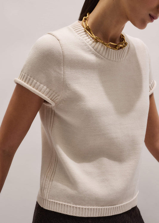 Vanilla Shrunken Straight Knit Baby Tee | ME+EM Clothing
