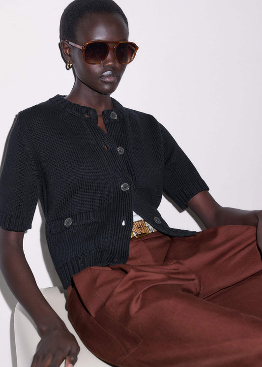 Black Straight Knit Cardigan | ME+EM Clothing