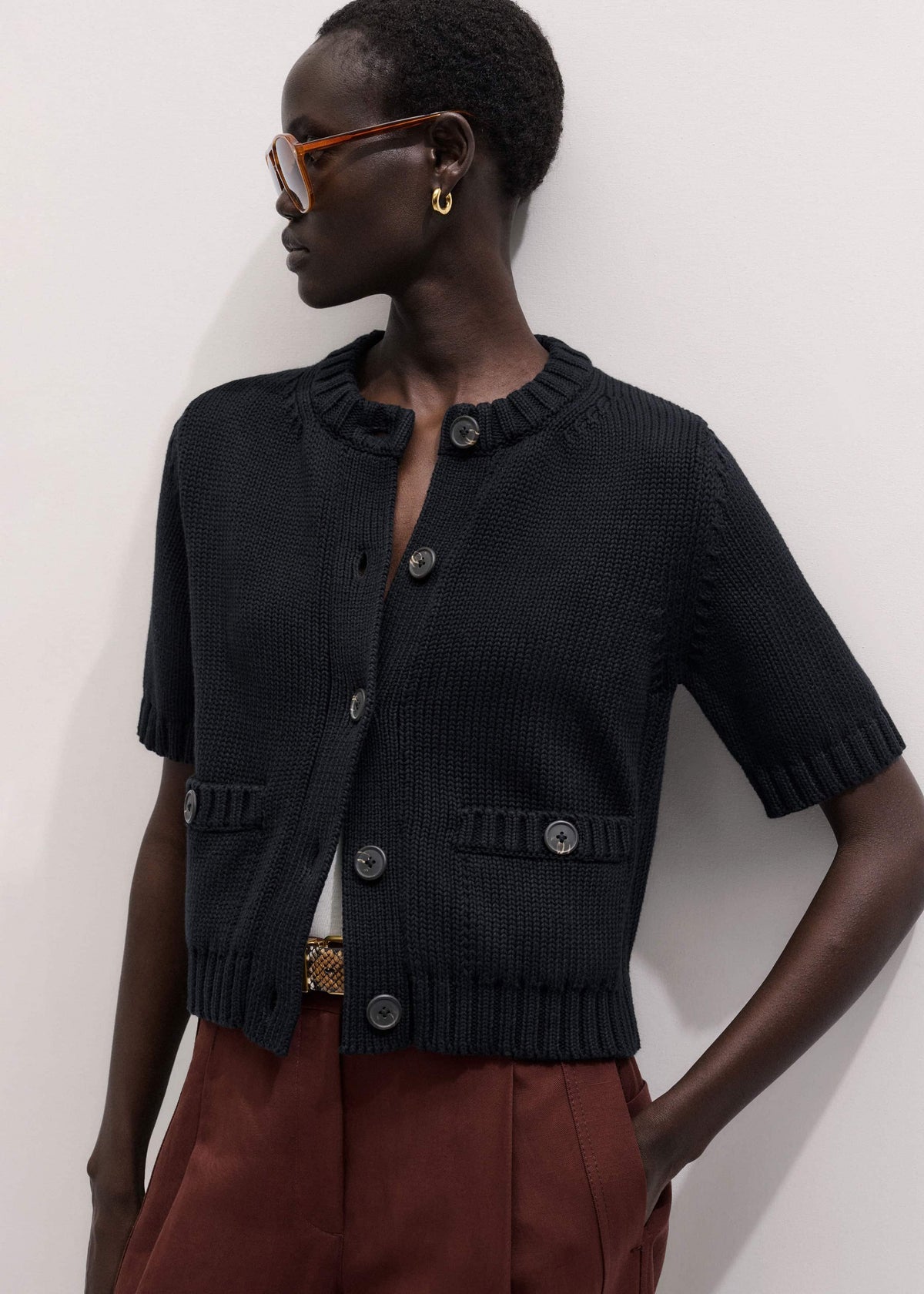 Black Straight Knit Cardigan | ME+EM Clothing