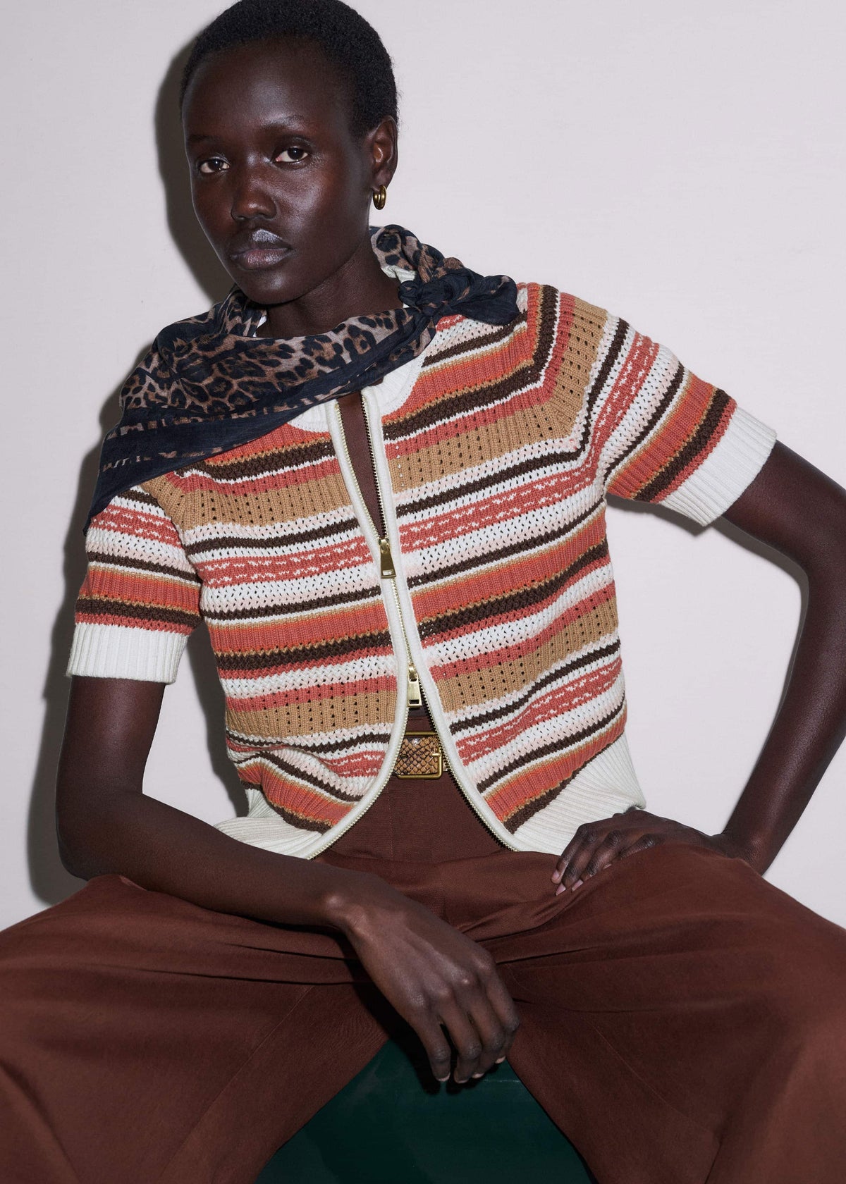 Cinnamon Brown Double Zip Knit Tee | ME+EM Clothing