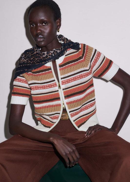 Cinnamon Brown Double Zip Knit Tee | ME+EM Clothing