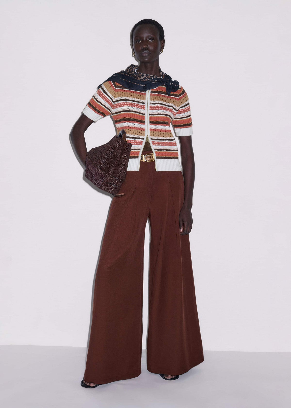 Cinnamon Brown Double Zip Knit Tee | ME+EM Clothing