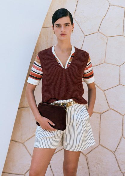 Cinnamon Brown Double Zip Knit Tee | ME+EM Clothing