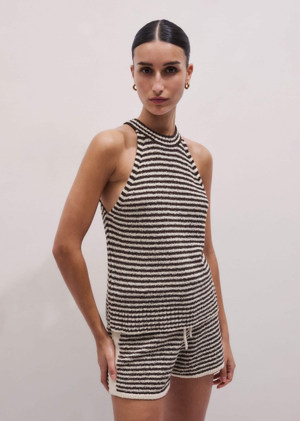 Brown Stripe Halterneck Tank | ME+EM Clothing