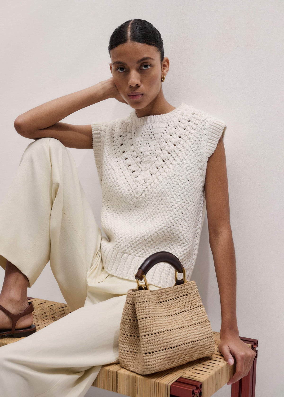 Cream Relaxed Knit Vest | ME+EM Clothing
