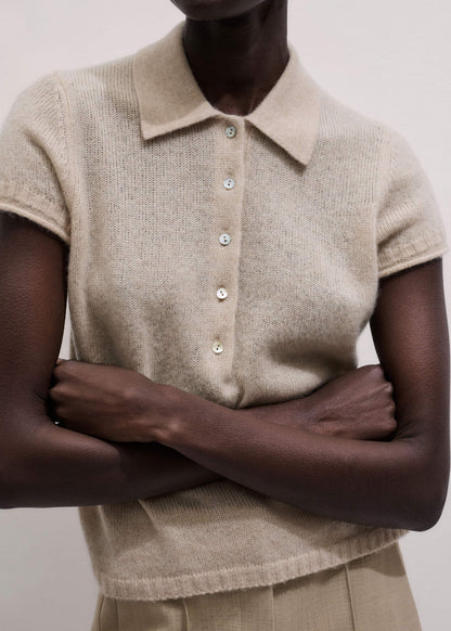 Oatmeal Merino Cashmere Silk Straight Polo Tee | ME+EM Clothing