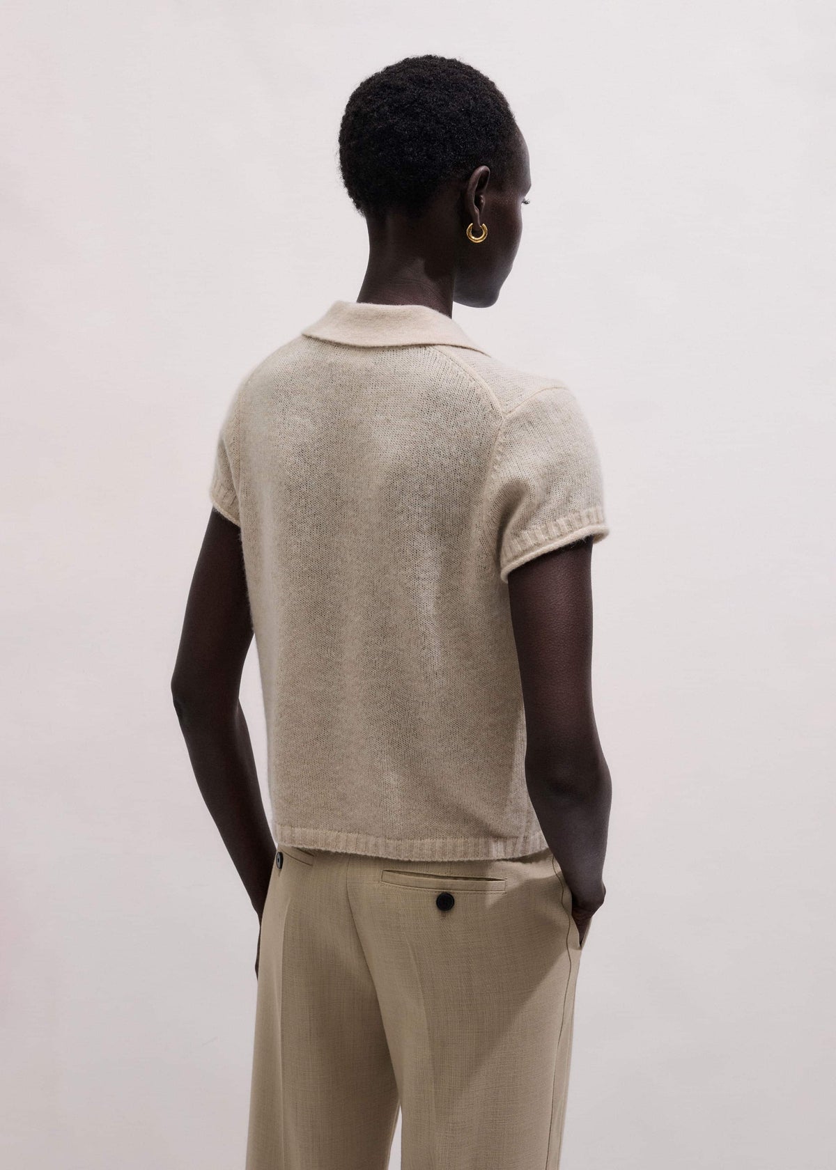 Oatmeal Merino Cashmere Silk Straight Polo Tee | ME+EM Clothing