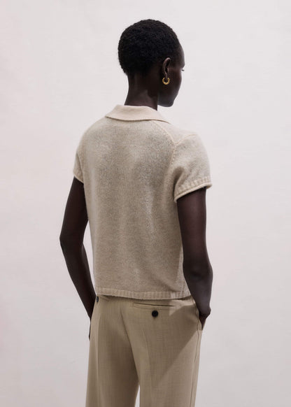 Oatmeal Merino Cashmere Silk Straight Polo Tee | ME+EM Clothing