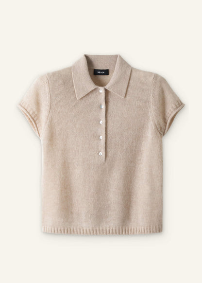 Oatmeal Merino Cashmere Silk Straight Polo Tee | ME+EM Clothing