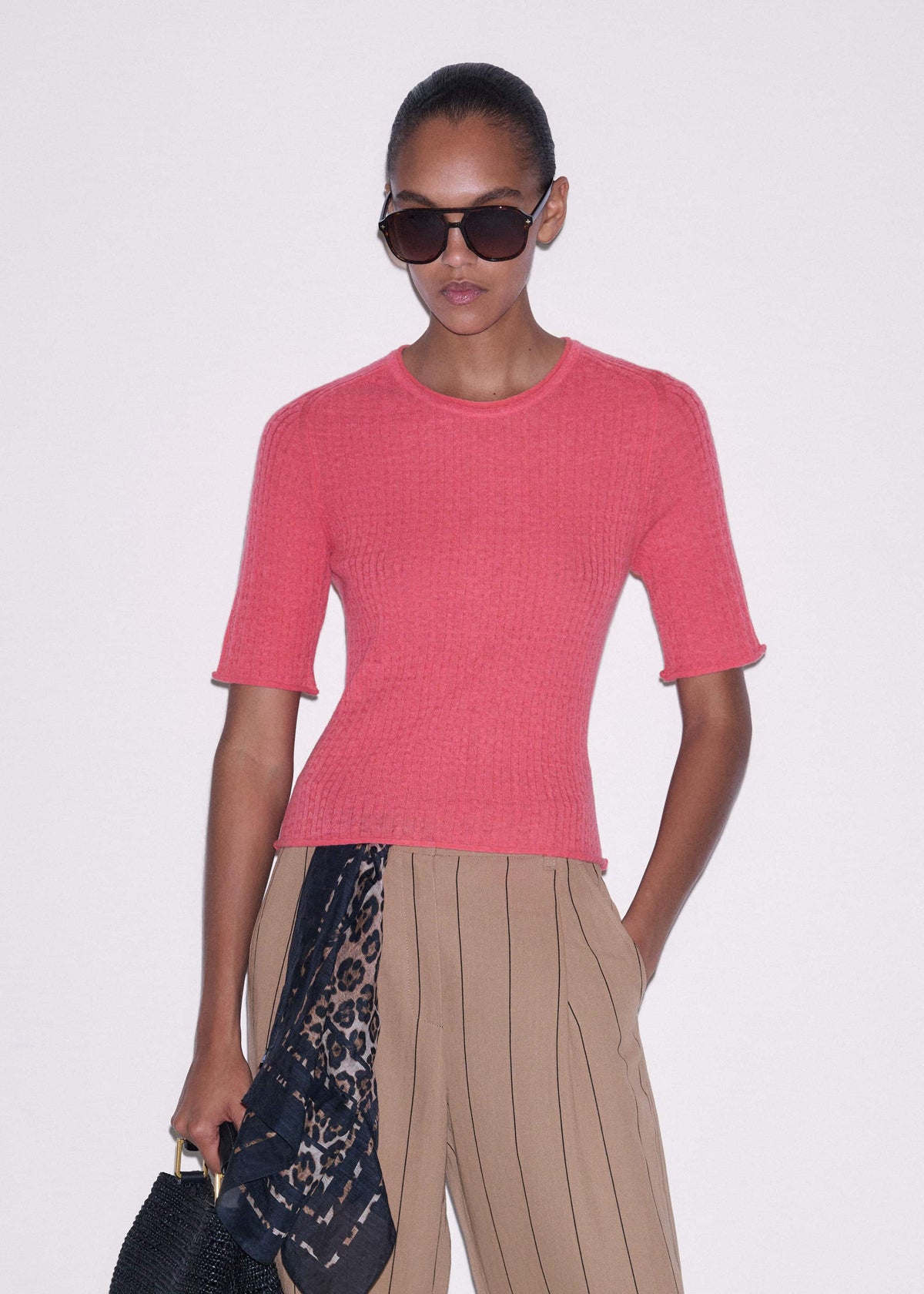Pink Lofty Cable Slim Tee | ME+EM Clothing