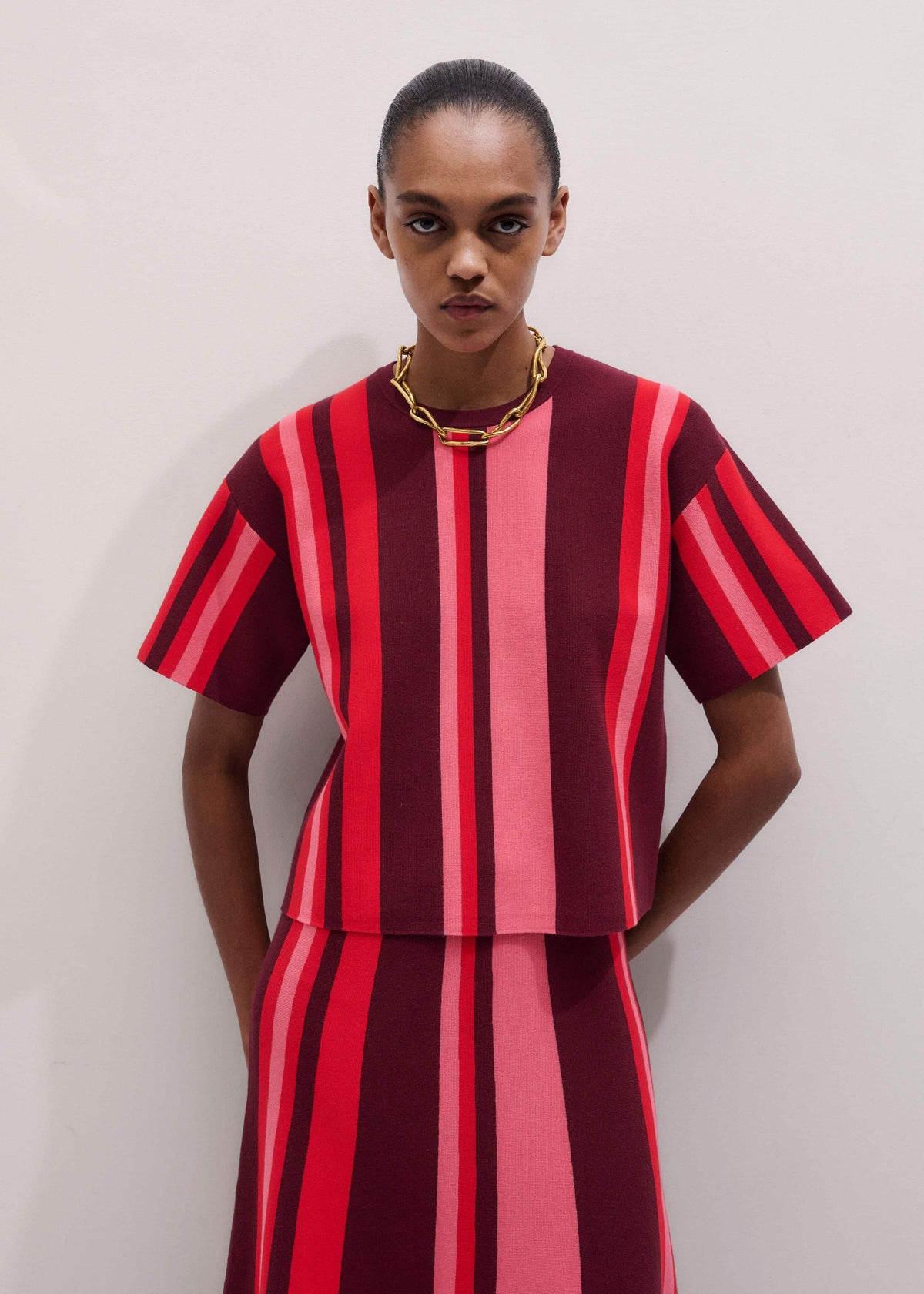 Pink Milano Stripe Relaxed Knit Tee | ME+EM Clothing