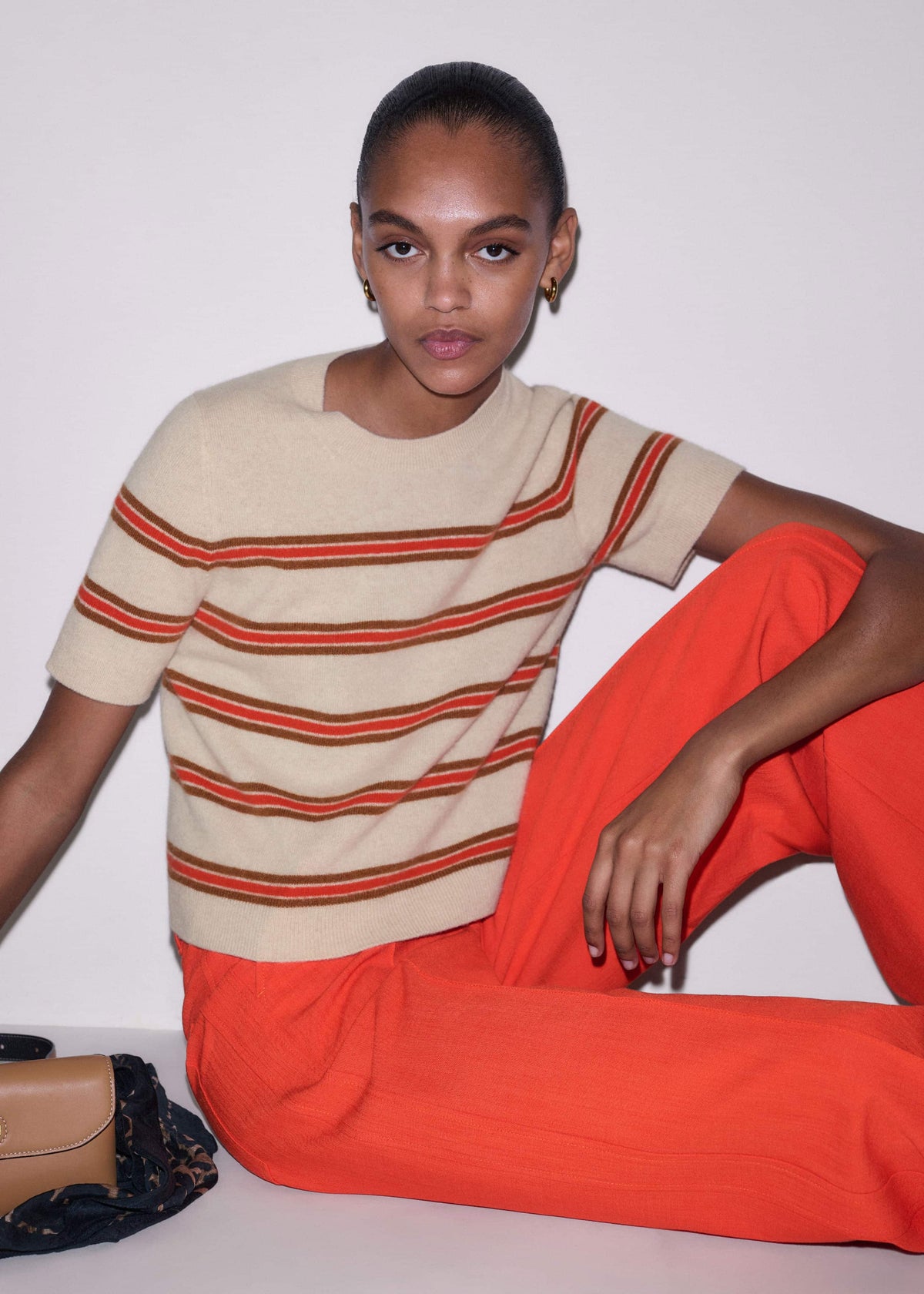 Cream Cashmere Stripe Crop Knit Tee | ME+EM Clothing