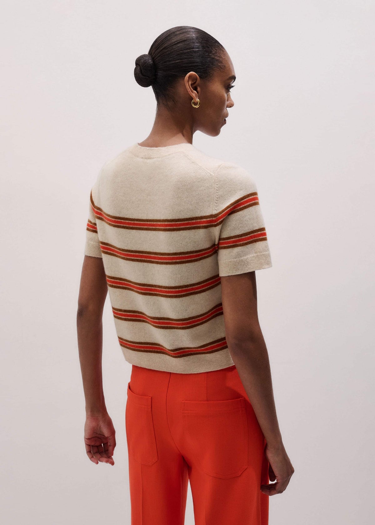 Cream Cashmere Stripe Crop Knit Tee | ME+EM Clothing