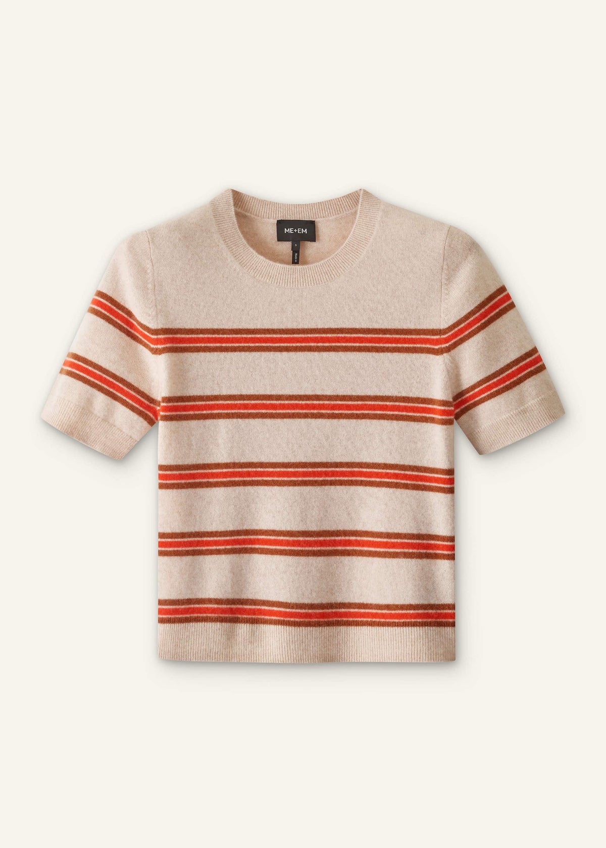 Cream Cashmere Stripe Crop Knit Tee | ME+EM Clothing