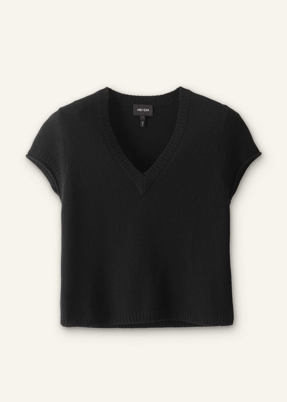 Black Cashmere V-Neck Shrunken Baby Tee | ME+EM Clothing
