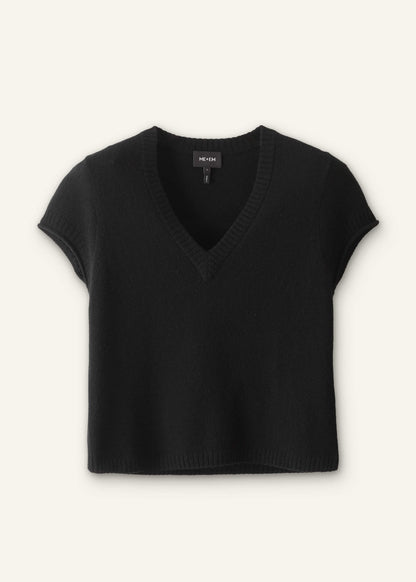 Black Cashmere V-Neck Shrunken Baby Tee | ME+EM Clothing
