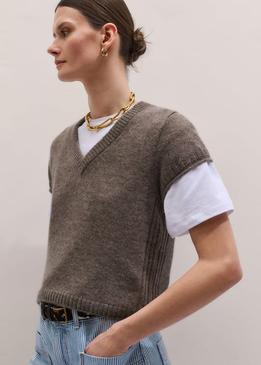 Hazelnut Merino Cashmere Silk V-Neck Baby Tee | ME+EM Clothing