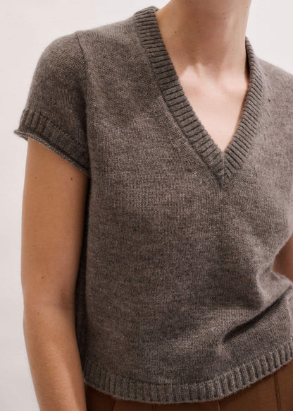 Hazelnut Merino Cashmere Silk V-Neck Baby Tee | ME+EM Clothing