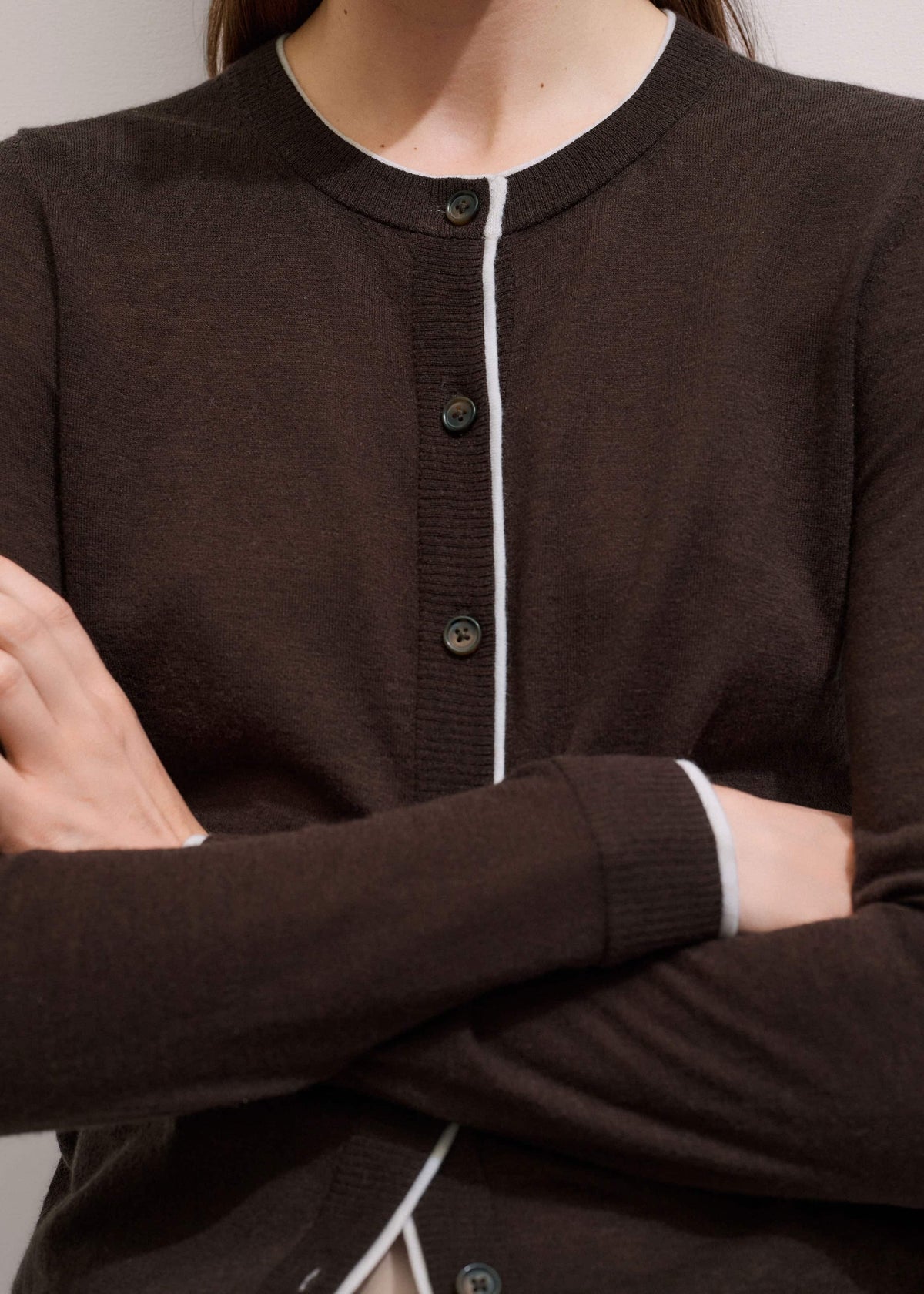 Brown Barely There Contrast Slim Cardigan | ME+EM Clothing