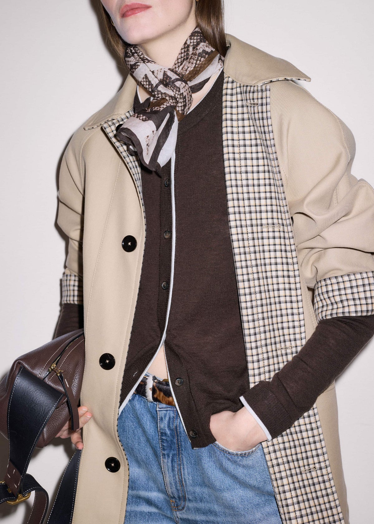 Brown Barely There Contrast Slim Cardigan | ME+EM Clothing