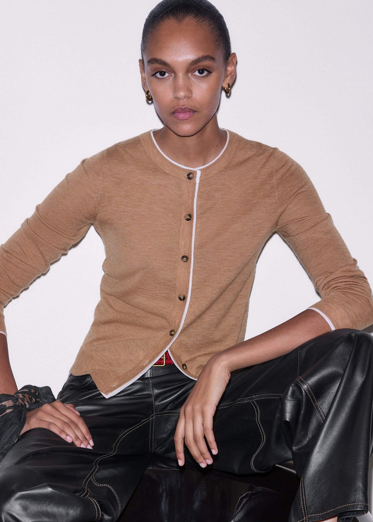Camel Brown Barely There Contrast Slim Cardigan | ME+EM Clothing